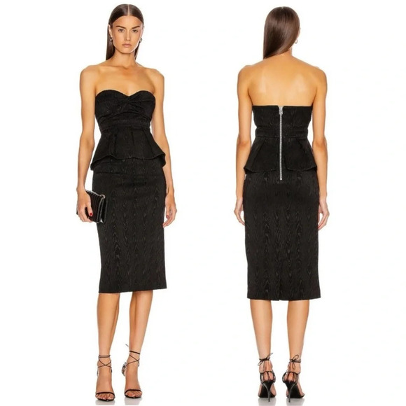 Veronica Beard Allyson Strapless Jacquard Peplum Midi Dress Black Size 0
